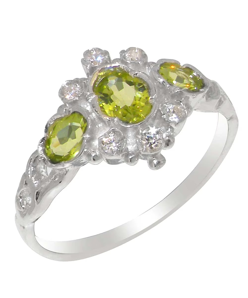 14k White Gold Peridot & Diamond Ring B683