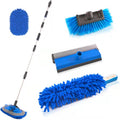 Car Wash Brush with Long Handle, 12" Blue Brush Head, Water Flow Extension Pole with ON/OFF Switch, Hose Attachment, Pack of 2 H190
