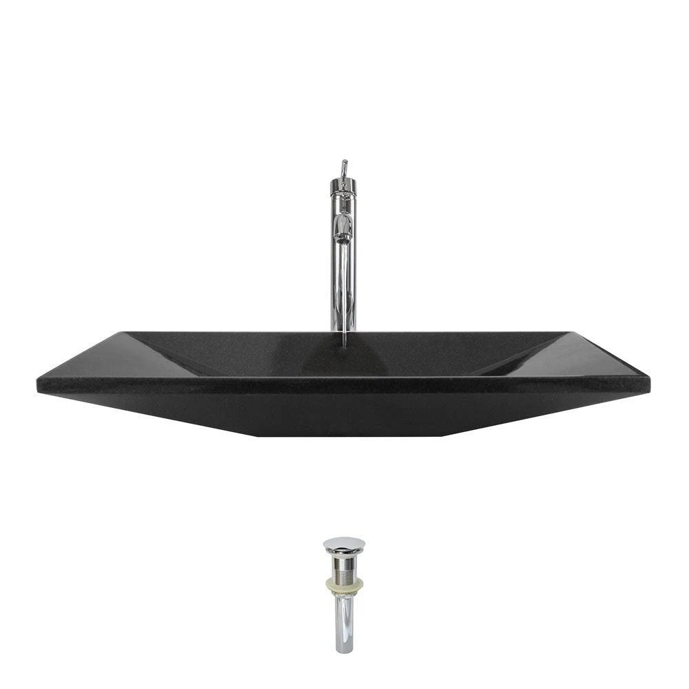 Black Vessel Sink with Faucet and Pop-Up Drain in Chrome D745460