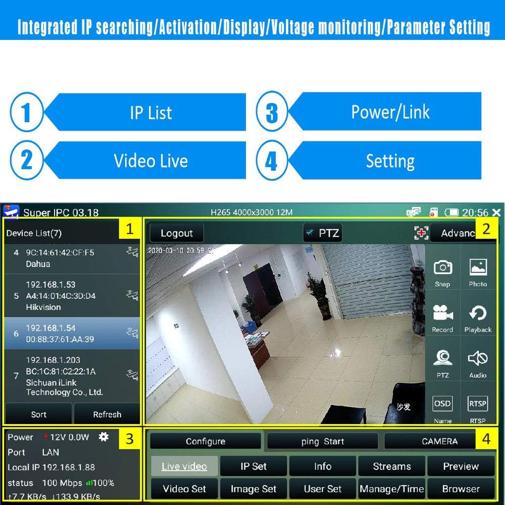 7 Inch IPS Touch Screen H.265 6K IP Camera Tester with Anti-Sunlight Cover Y367008