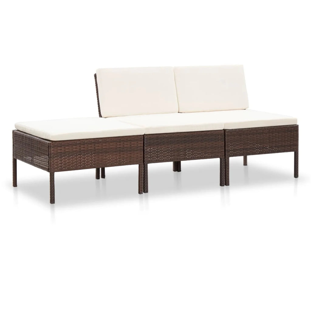 3 Piece Outdoor Sectional Sofa Set with Cushions Poly Rattan Steel Frame O9170