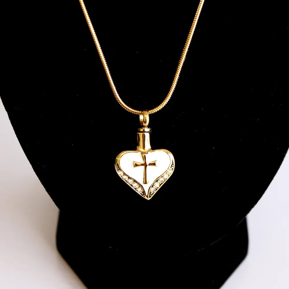Stainless Steel Heart Urn Ashes Holder Pendant with Velvet Jewelry Box C712763