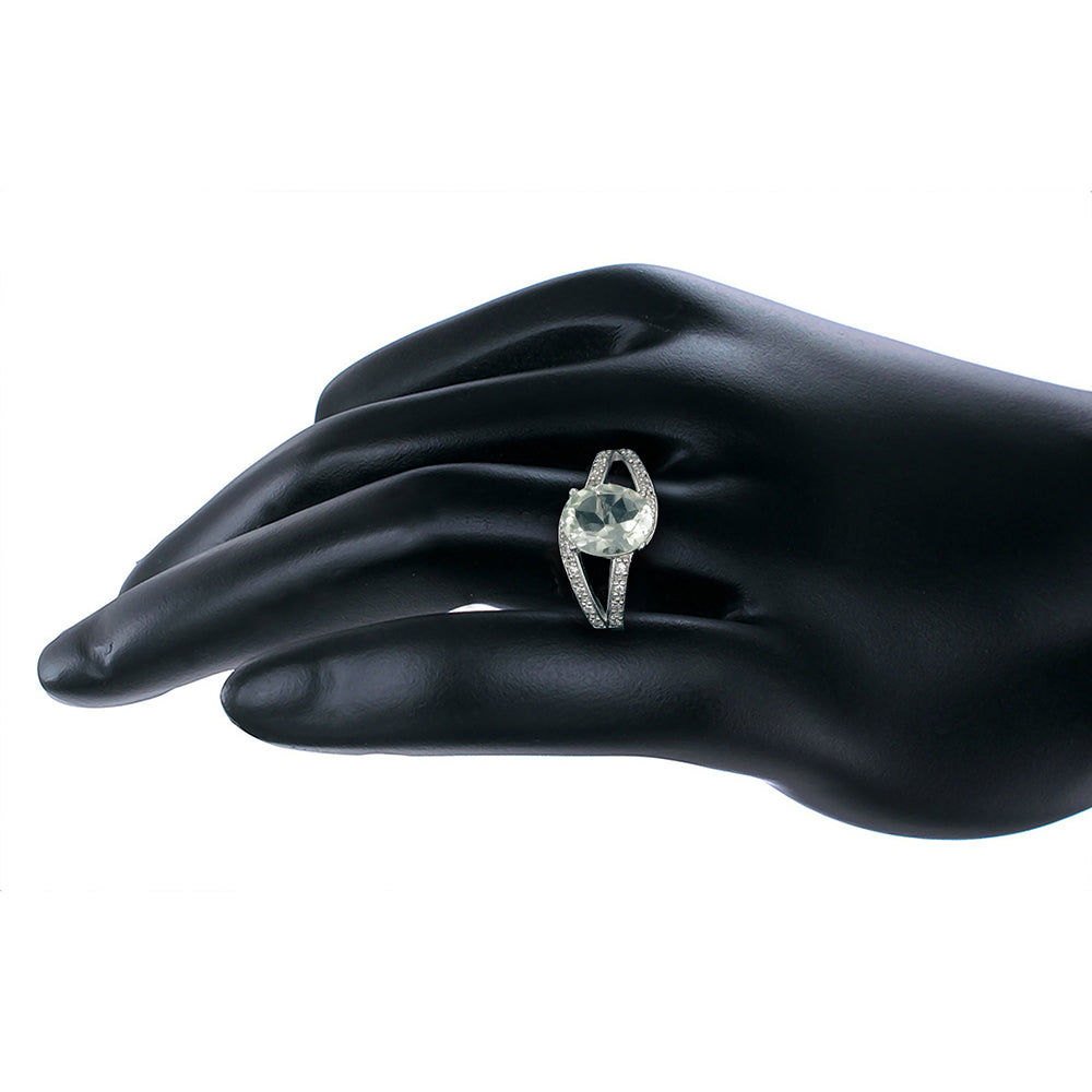 Green Amethyst Oval 10x8 MM Prasiolite Ring in Sterling Silver U17907
