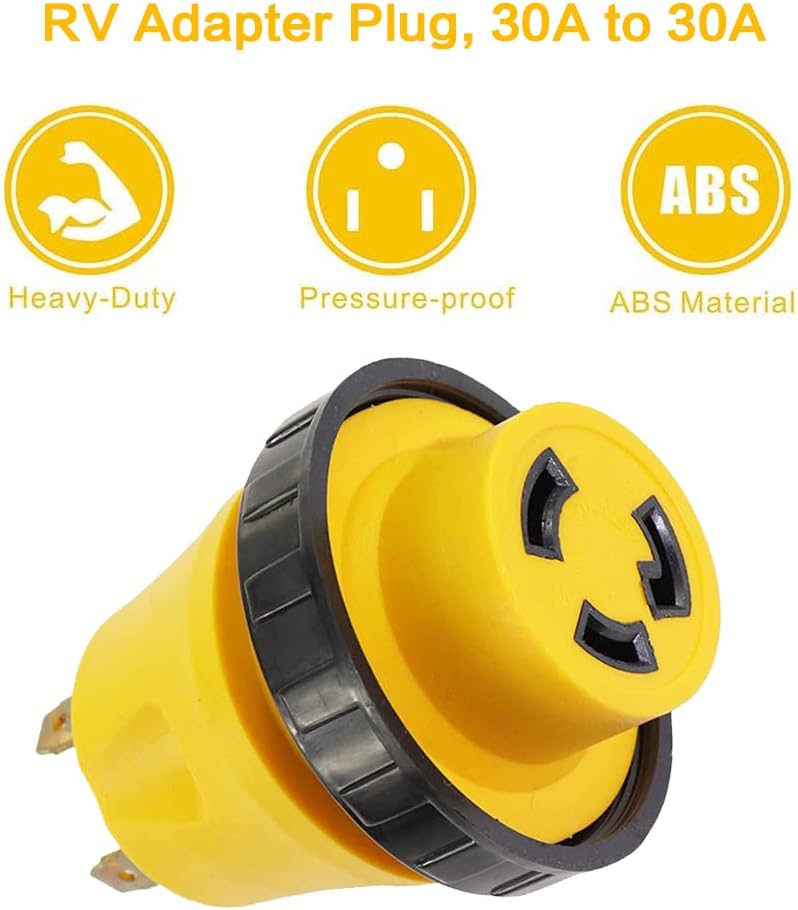 30A Male to 30Amp Female RV Electrical Converter Plug with Twist Locking 125V AC Power Cord Generator Cable Adapter S711
