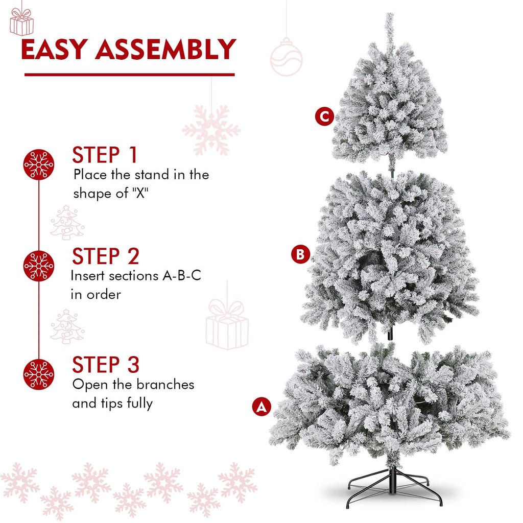 Flocked Artificial Christmas Tree 6 ft with 733 Branches Metal Base P6567