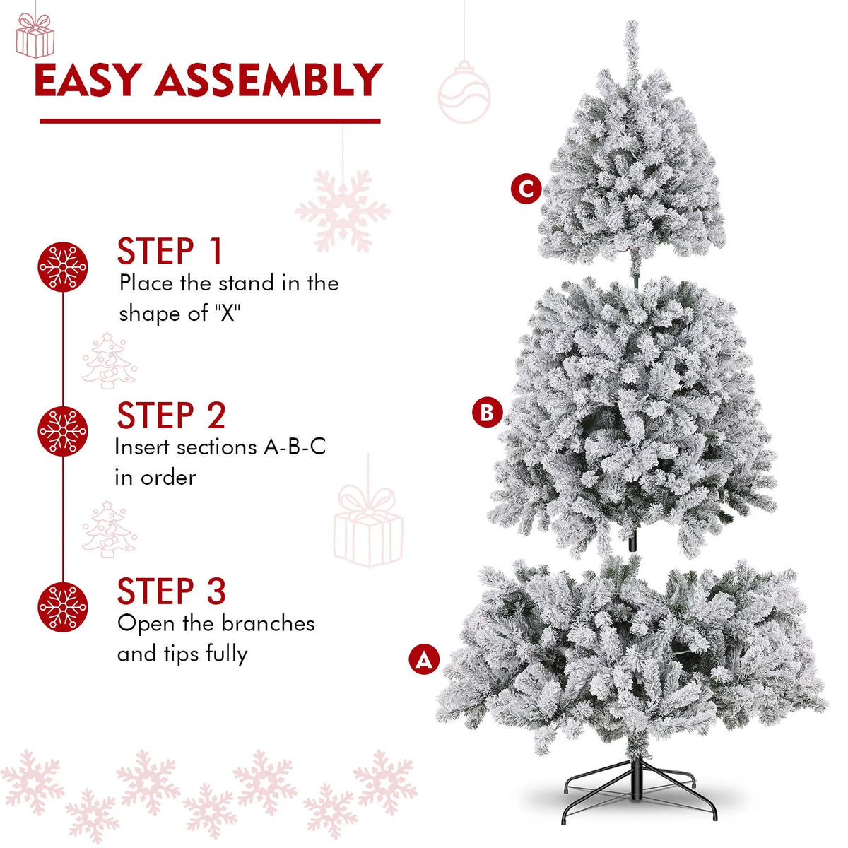 Flocked Artificial Christmas Tree 6 ft with 733 Branches Metal Base P6567