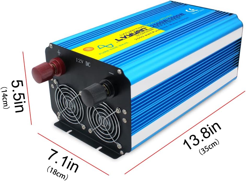 2500 Watt Pure Sine Wave Power Inverter 12V DC to 120V AC Converter with 4 AC Outlets and 3.1A USB Port LED Display Pack of 2 R2418