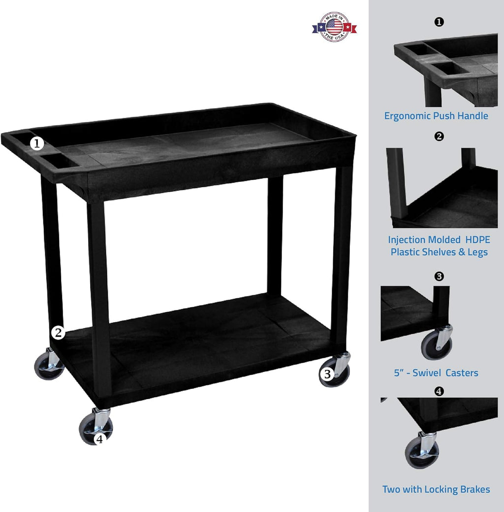 Black Multipurpose Utility Cart with 1 Tub and 1 Flat Shelf Q798