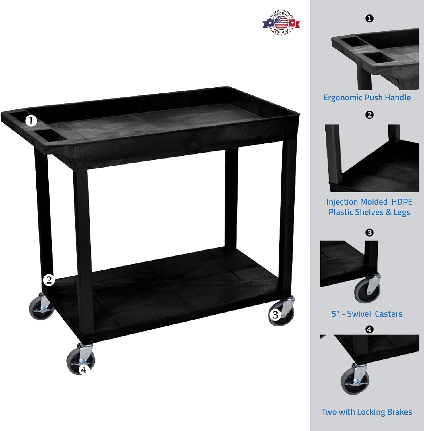 Black Multipurpose Utility Cart with 1 Tub and 1 Flat Shelf Q798