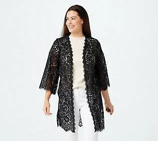 Black Floral Knit Lace Kimono H1434