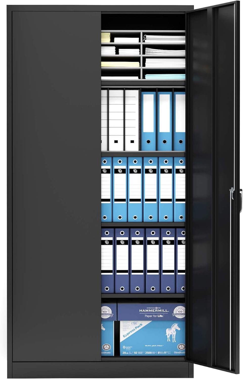 Black Steel Storage Cabinet with 2 Doors and 4 Adjustable Shelves M2173
