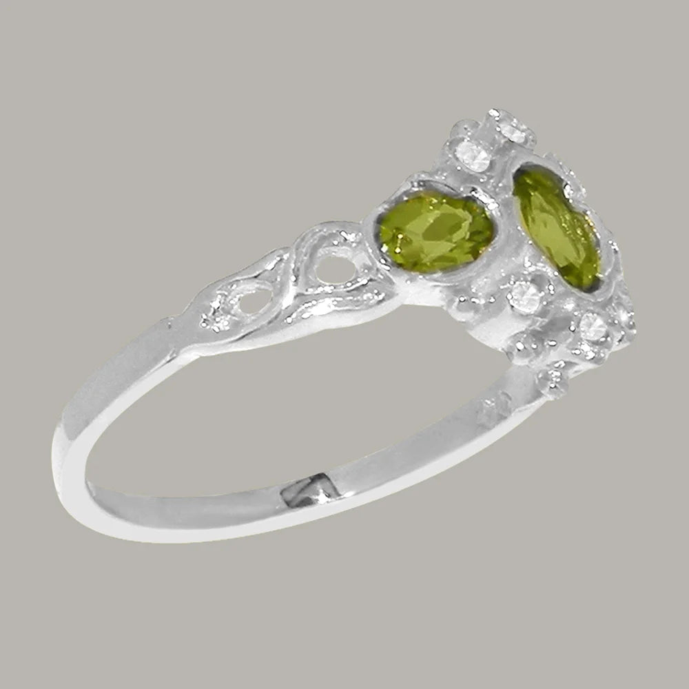 14k White Gold Peridot & Diamond Ring B683