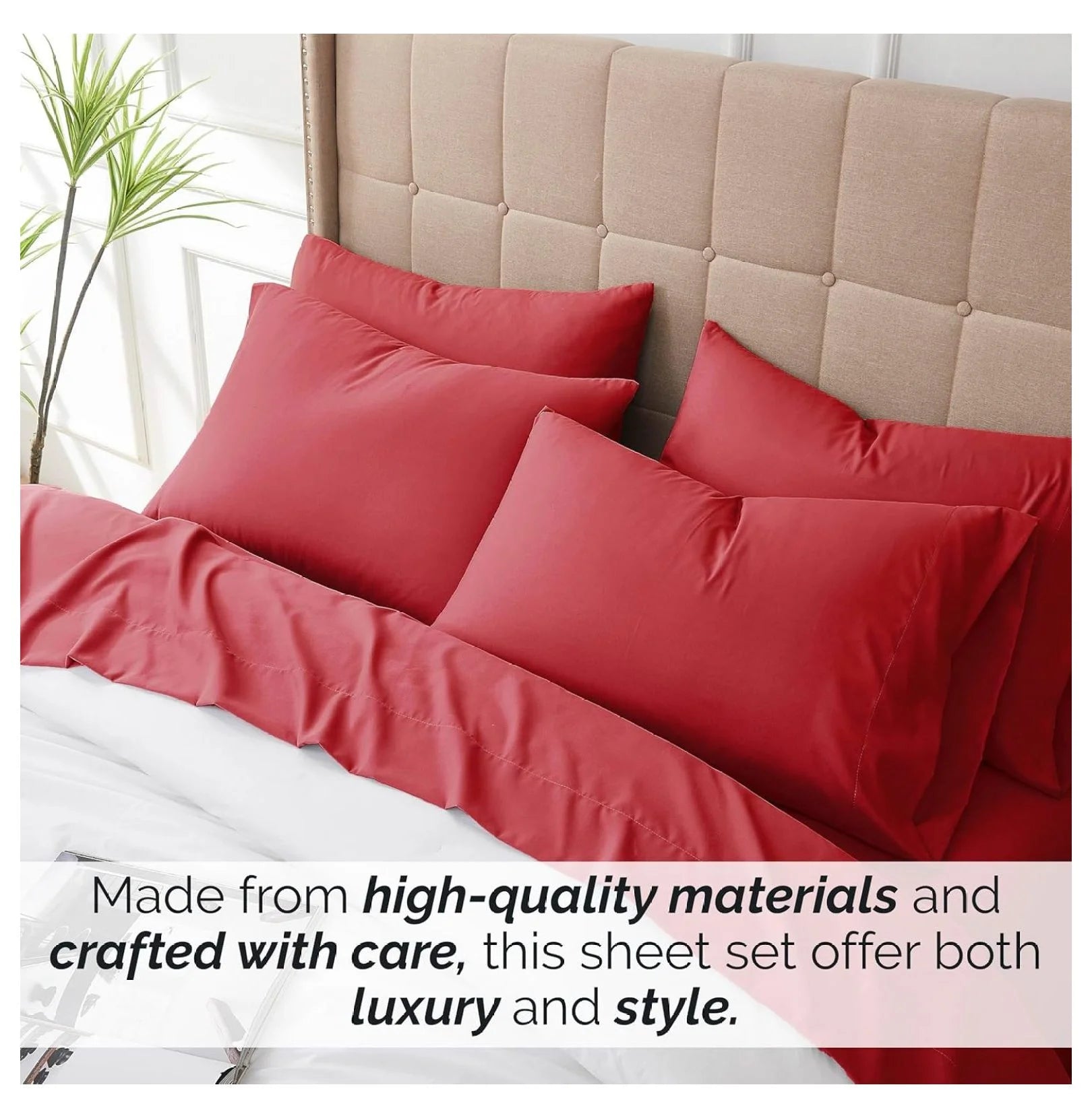 Twin XL 4-Piece Red Bed Sheets with 21" Deep Fitted Sheet C91082