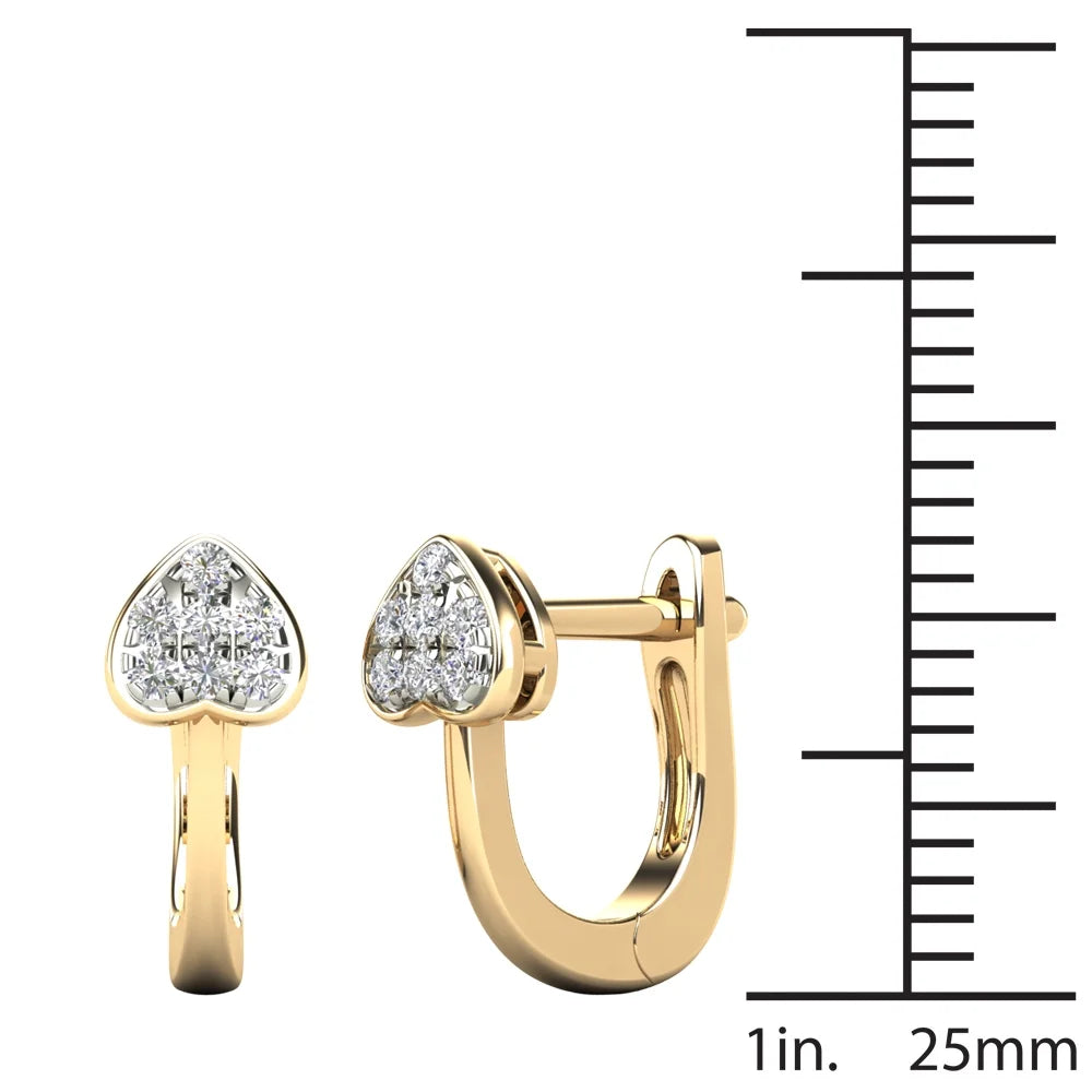 10K Yellow Gold Diamond Petite Heart Hoop Earrings M7434