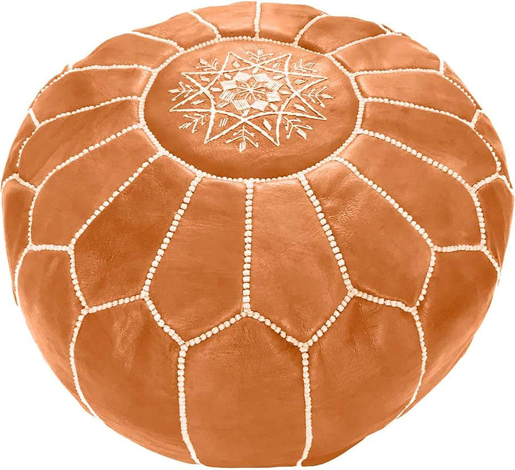 Leather Ottoman Pouf Cover, Hand Stitched, Unstuffed D511093