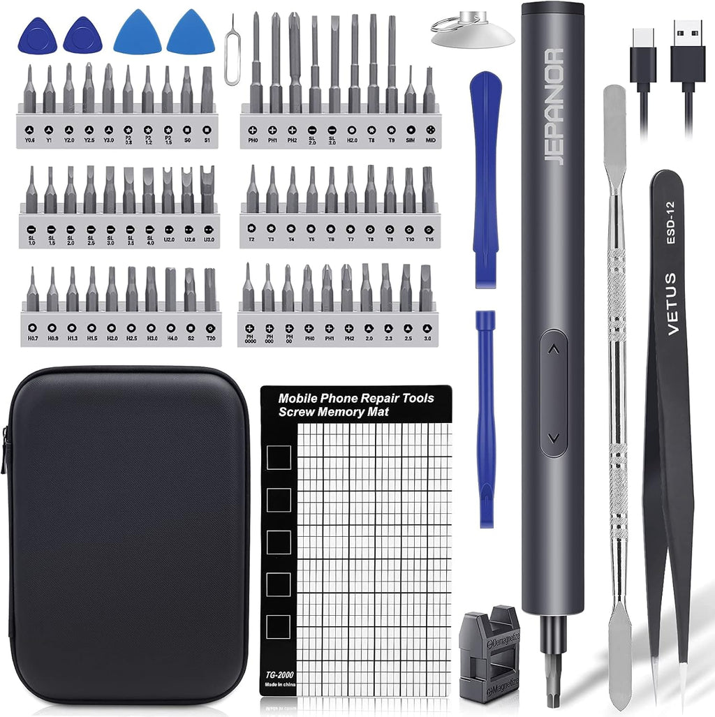 Mini Electric Screwdriver Set, 76 in 1 Cordless with 60 Magnetic Bits, Rechargeable, Pack of 2 J682556