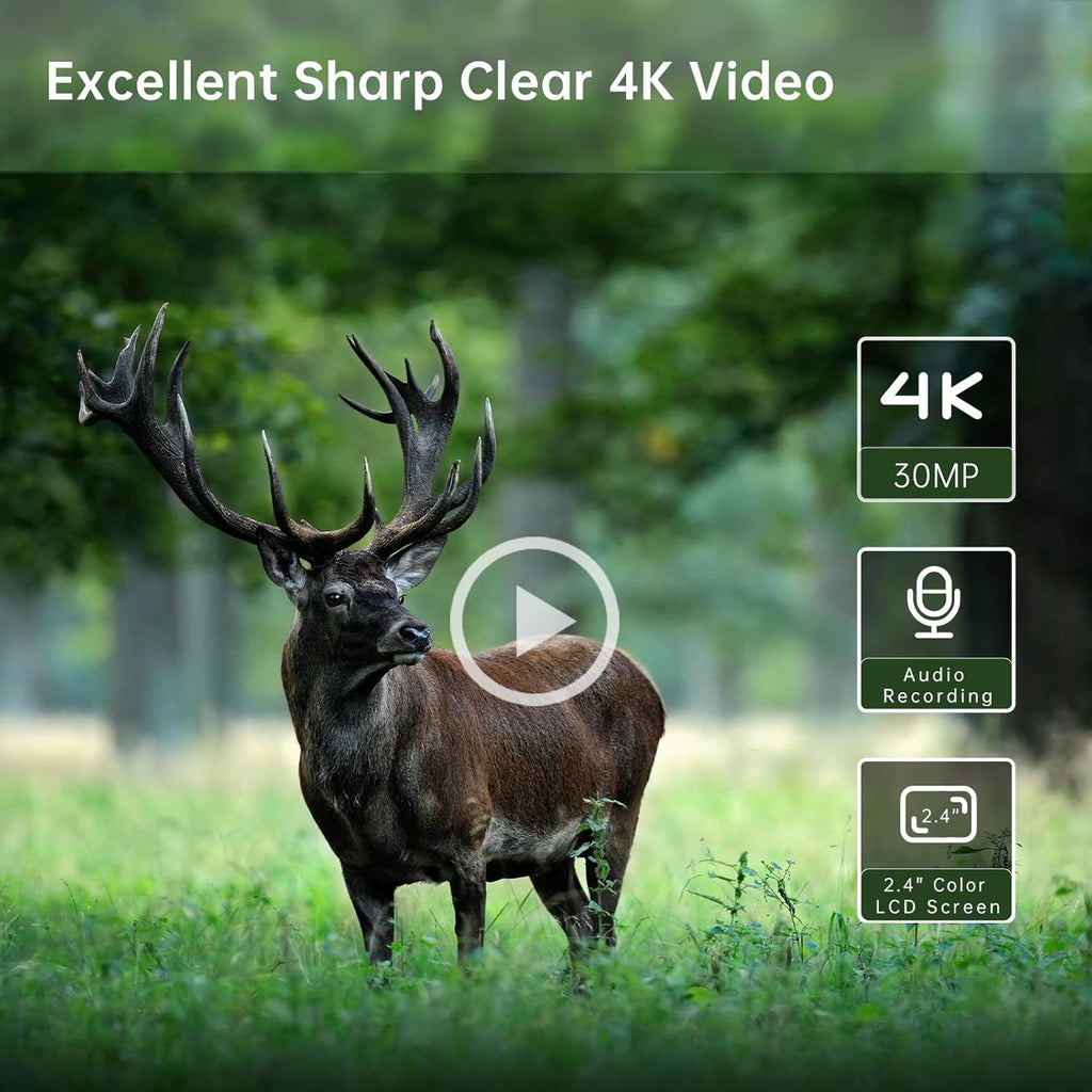 4K 30MP Trail Camera with Night Vision, 120° Wide Angle, IP65 Waterproof U4496