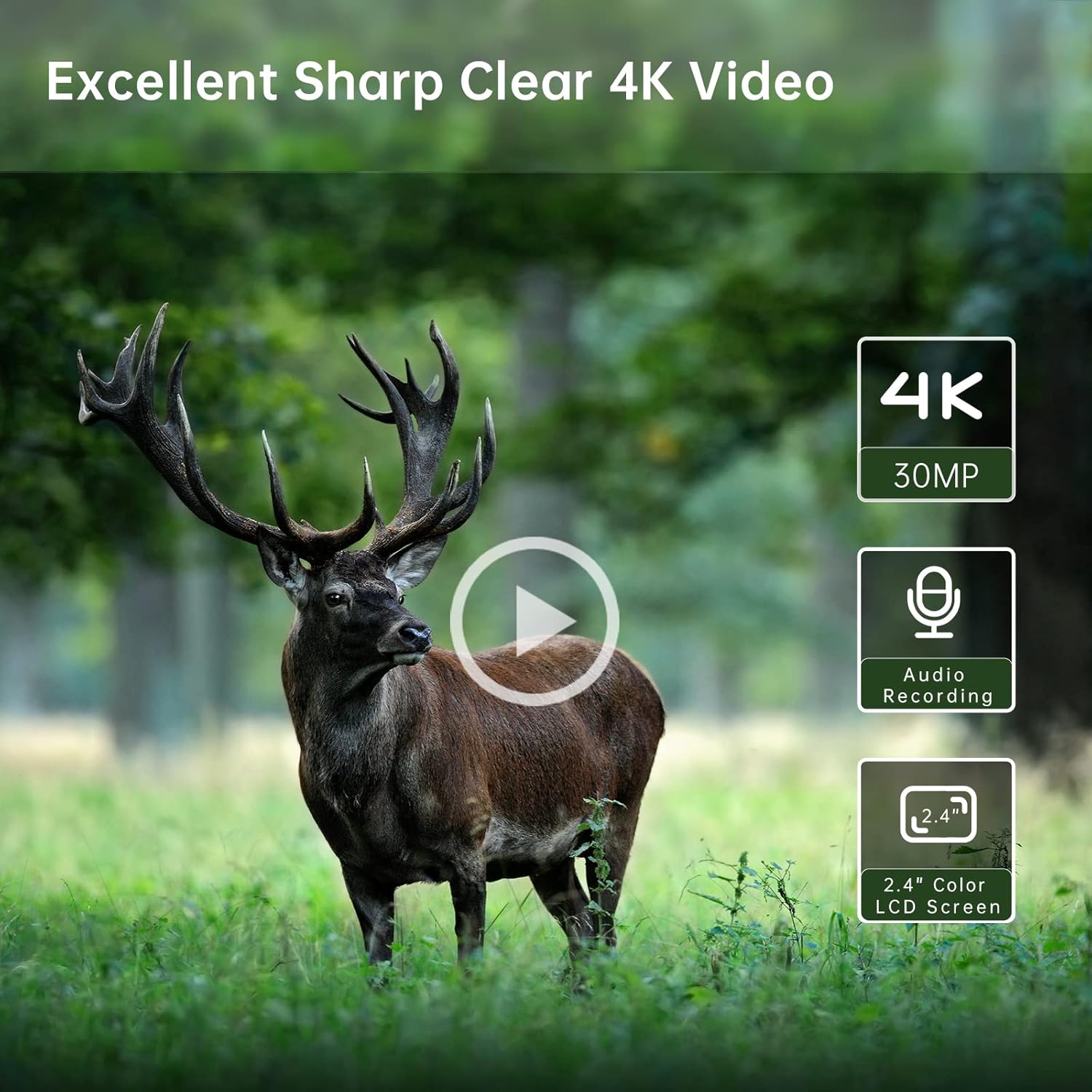 4K 30MP Trail Camera with Night Vision, 120° Wide Angle, IP65 Waterproof U4496