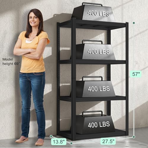 4 Tier Adjustable Metal Storage Shelves 13.7" D x 27.6" W x 57" H F33423