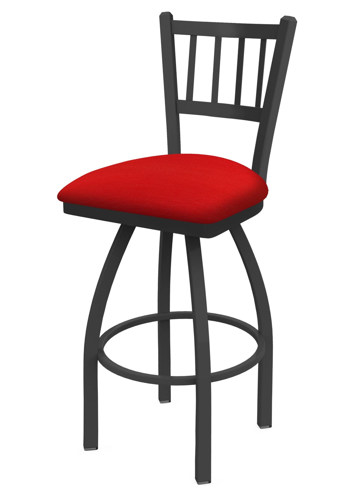 Swivel Bar Stool with Pewter Finish and Red Seat A54260