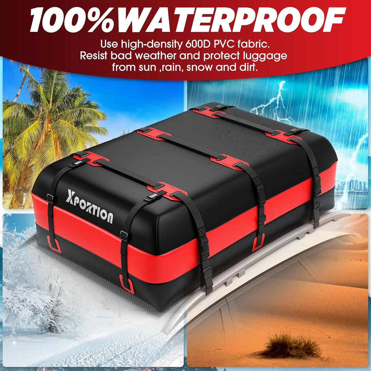 Waterproof Rooftop Cargo Carrier Bag, 15 Cubic Feet, with Non-Slip Mats and Straps H9274
