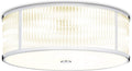 Chrome Flush Mount Ceiling Light, 18 Inch Diameter, LED Bulbs Included, 3000K, 2100 Lumens, Ribbed Glass Shade, Dimmable T56109