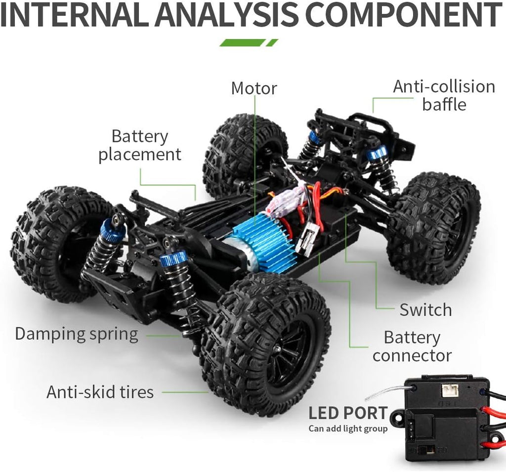 RC Cars 1:16 Scales 35+ kmh 4WD 2.4Ghz Off-Road Monster Truck Toy with 2 Batteries D114