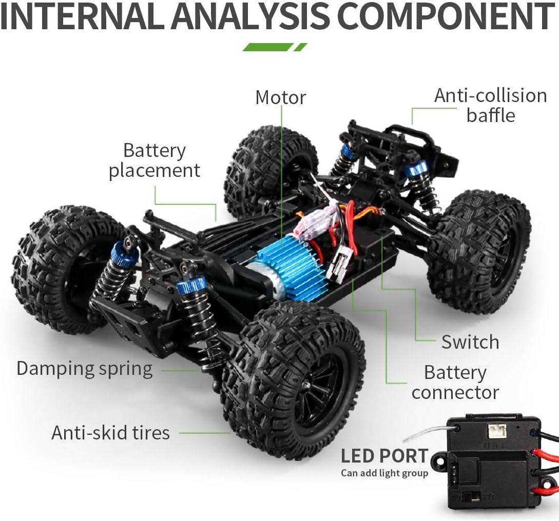 RC Cars 1:16 Scales 35+ kmh 4WD 2.4Ghz Off-Road Monster Truck Toy with 2 Batteries D114
