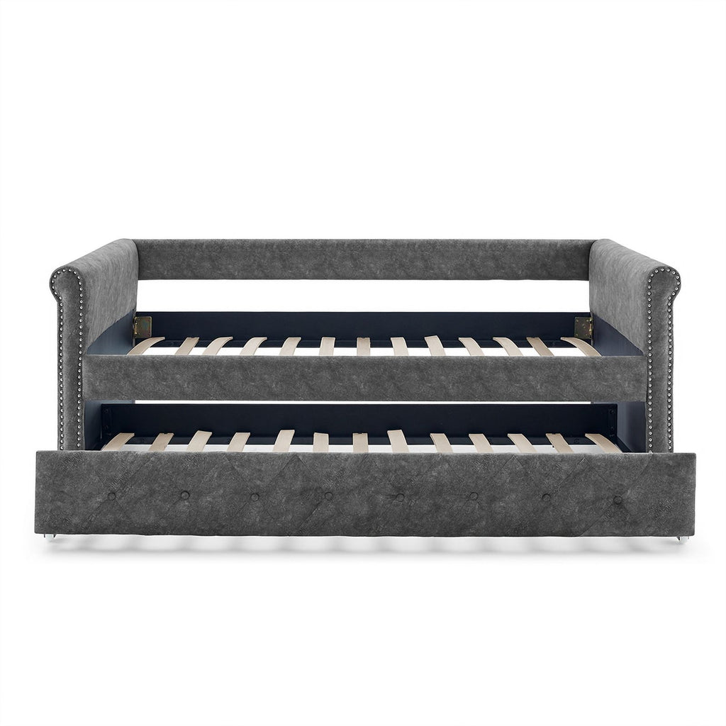 Gray Upholstered Tufted Sofa Bed With Rollers N64947