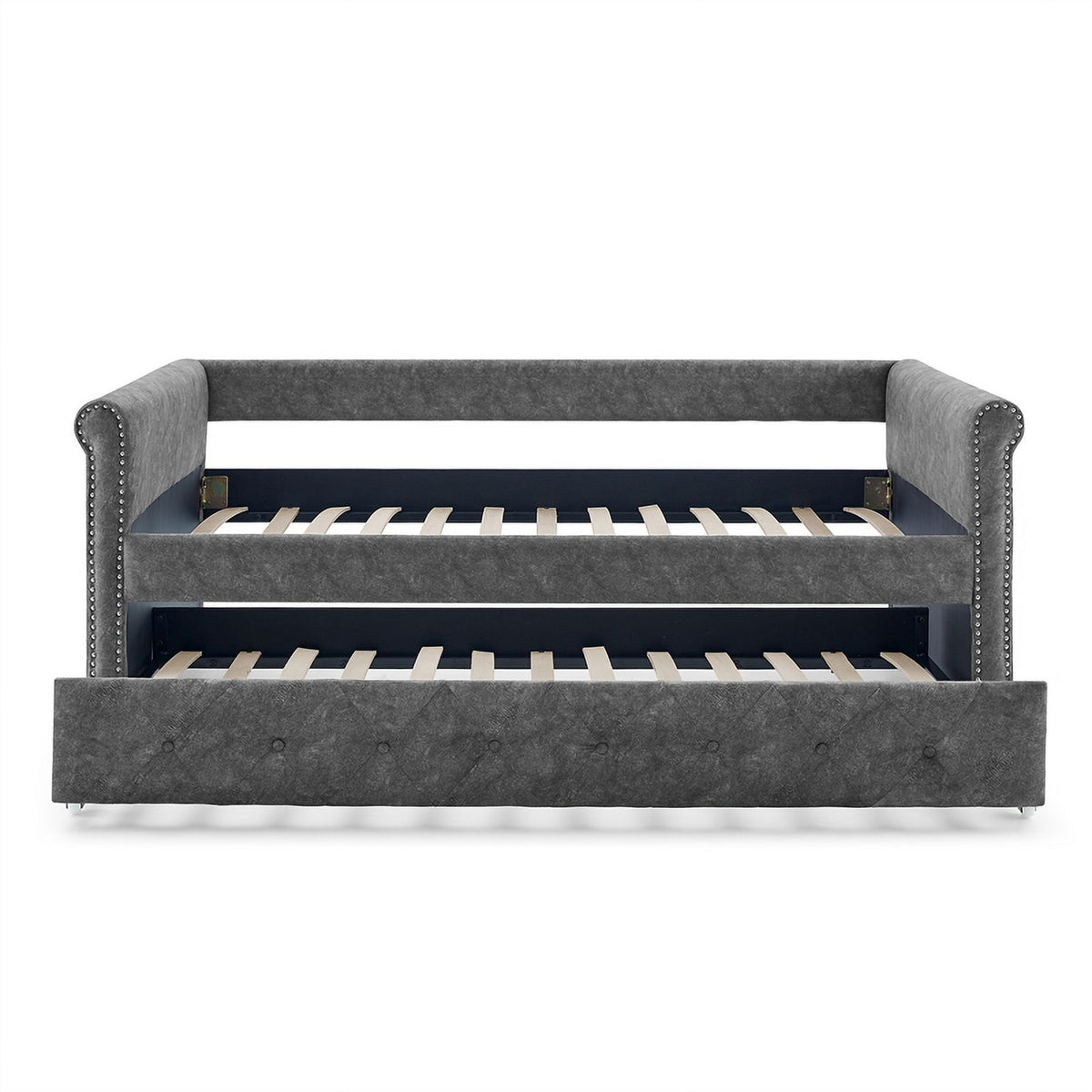 Gray Upholstered Tufted Sofa Bed With Rollers N64947