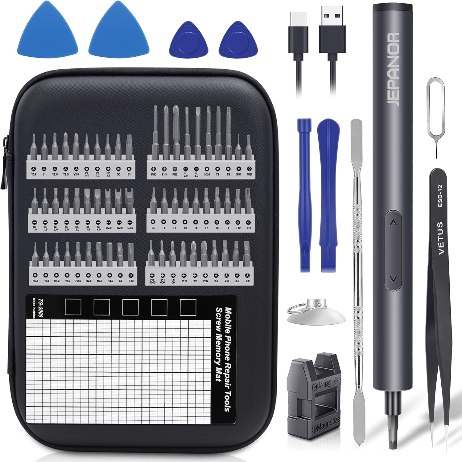 Mini Electric Screwdriver Set, 76 in 1 Cordless with 60 Magnetic Bits, Rechargeable, Pack of 2 J682556