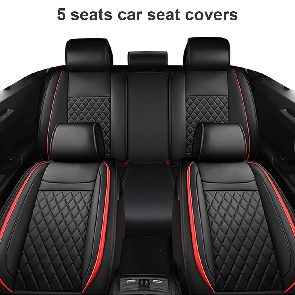 5 Seats PU Leather Car Seat Covers with 4 Pillows Black+Red G128
