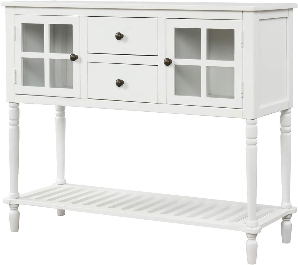 Antique Grey Console Table with 2 Storage Drawers and 2 Glass Door Cabinets C37456