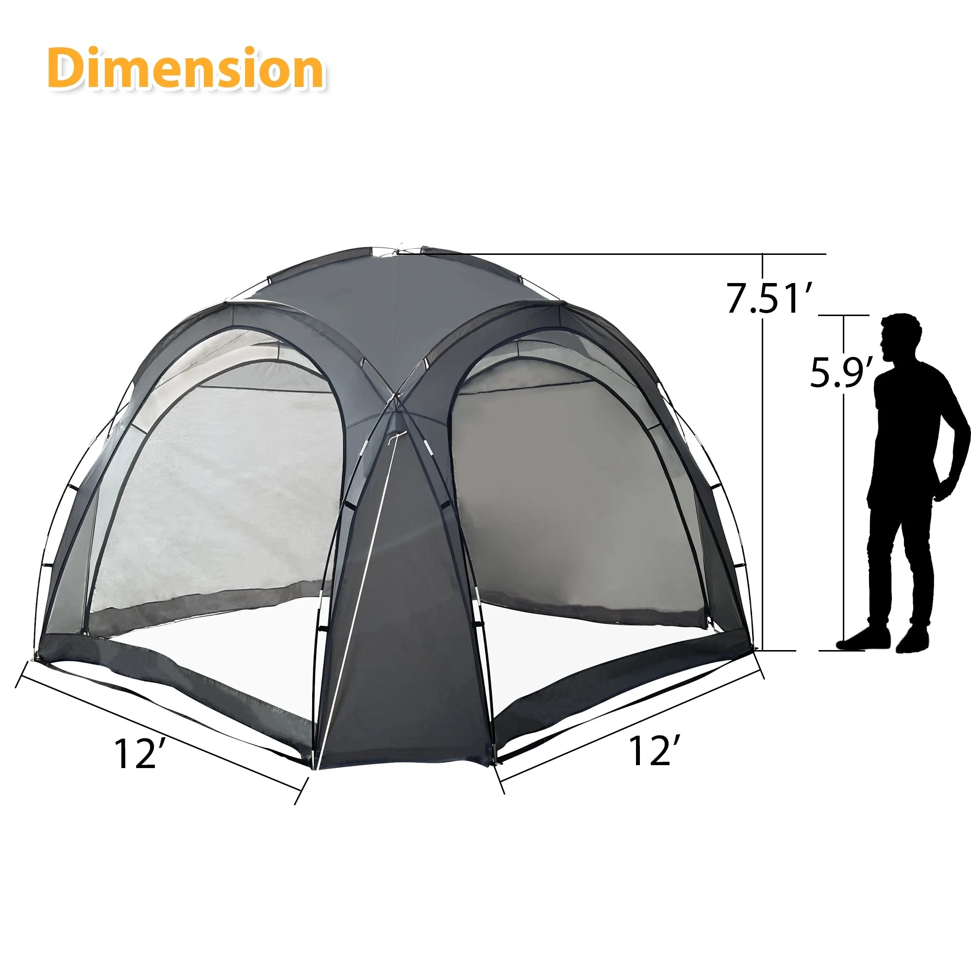 12 X 12ft Pop Up UPF 50+ Beach Tent with Side Wall, Gray R81473