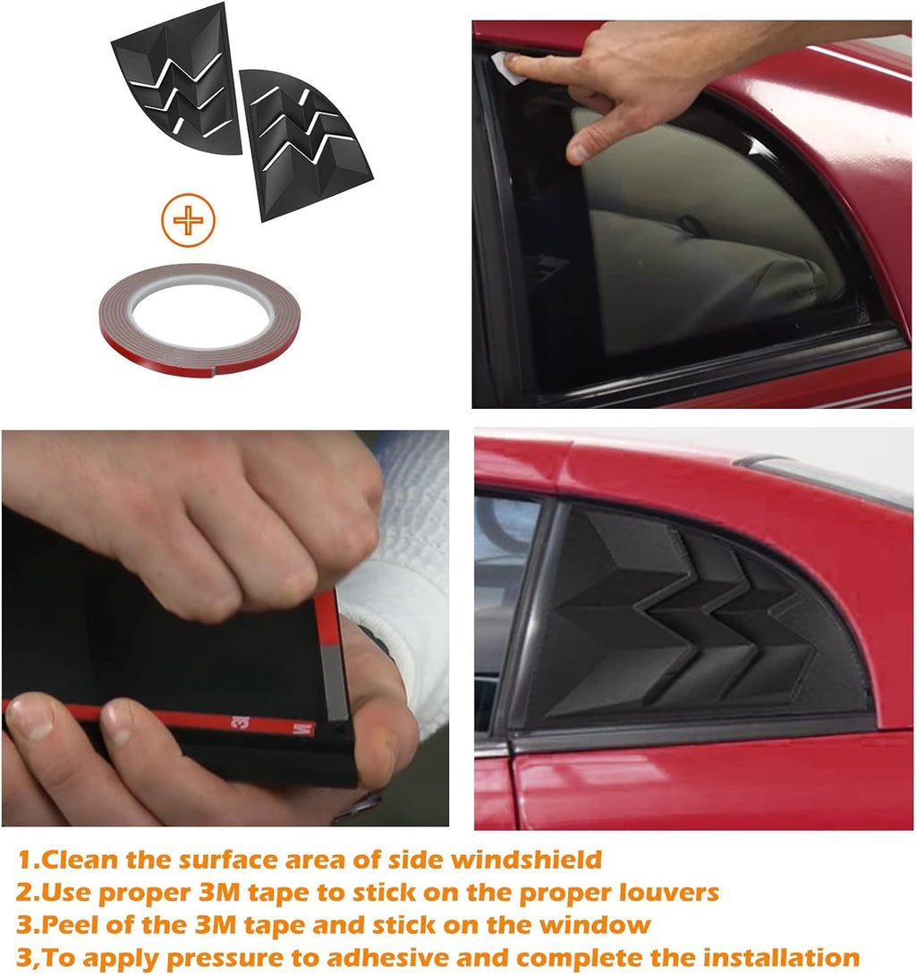 Matte Black Quarter Side Window Louvers for Ford Mustang 1999-2004 Coupe 2-Door Pack of 2 I50973