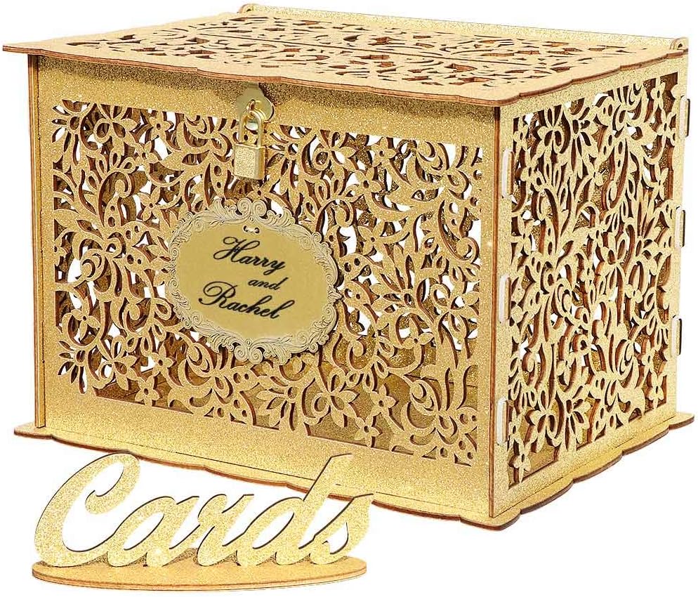 Gold Wedding Card Box with Lock U25430