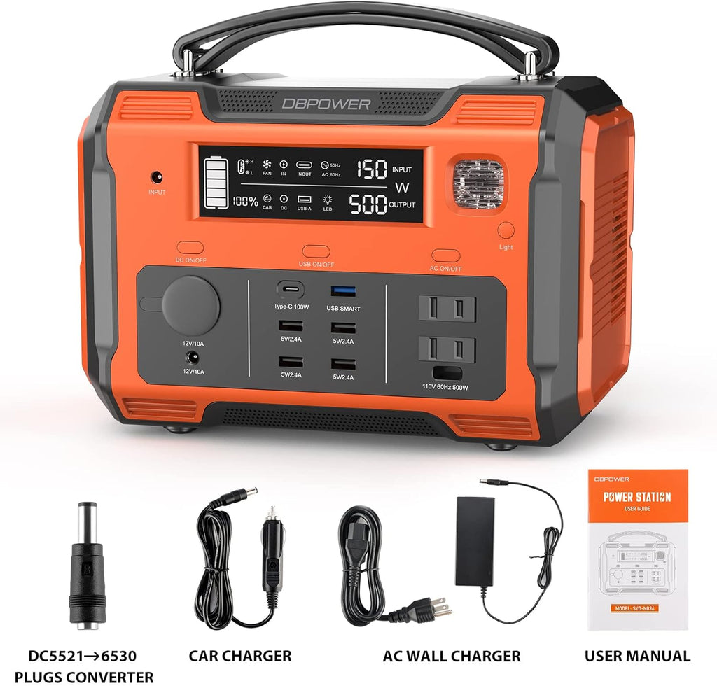Portable Power Station 505Wh 500W Peak 1000W 2 110V Pure Sine Wave AC Outlets U644