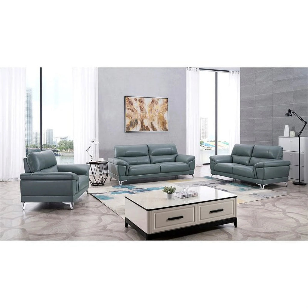 Genuine Leather Accent Chair in Light Gray and Blue U36135