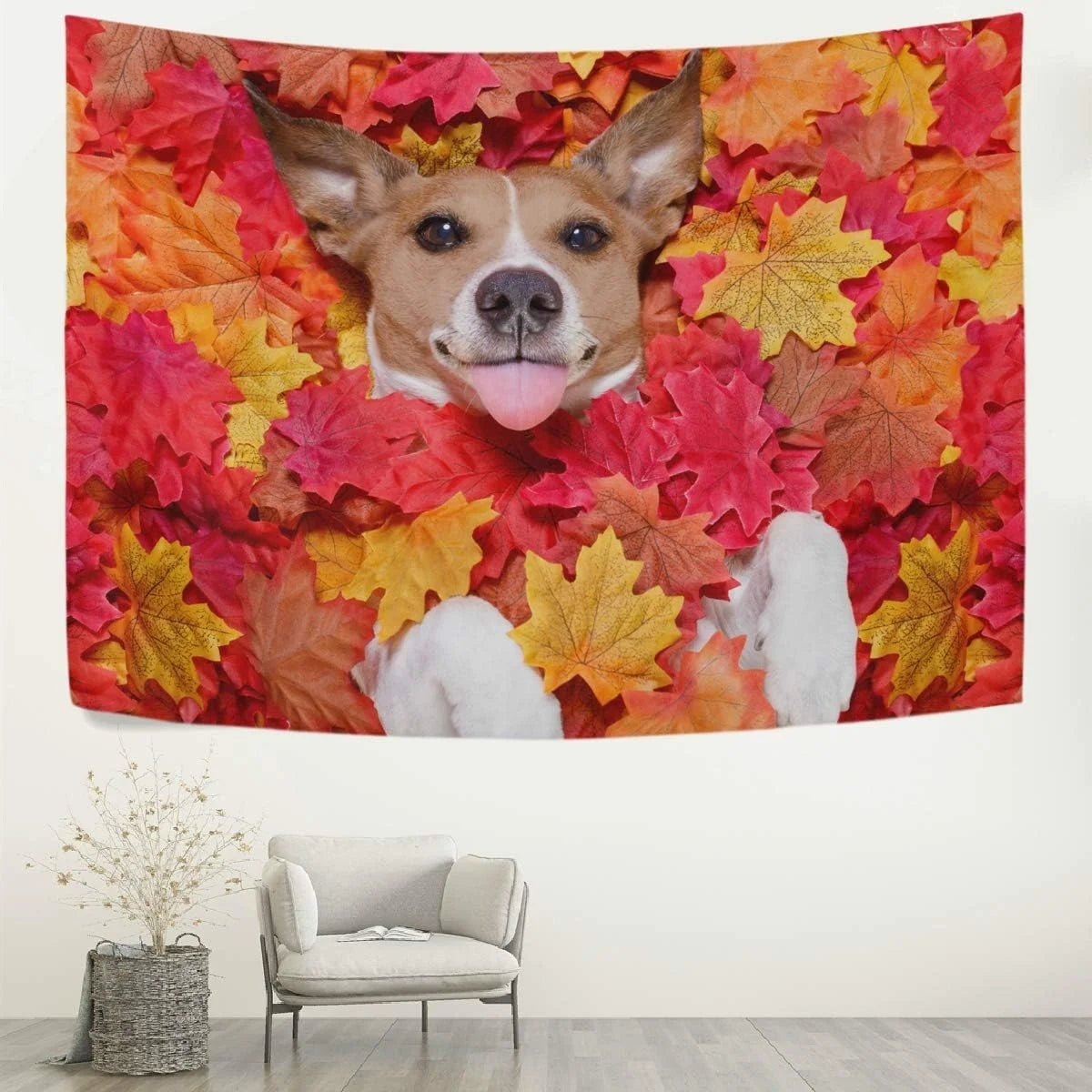 Black Rainbow Dogs Paw Footprints Tapestry Wall Hanging 60"x51" P381