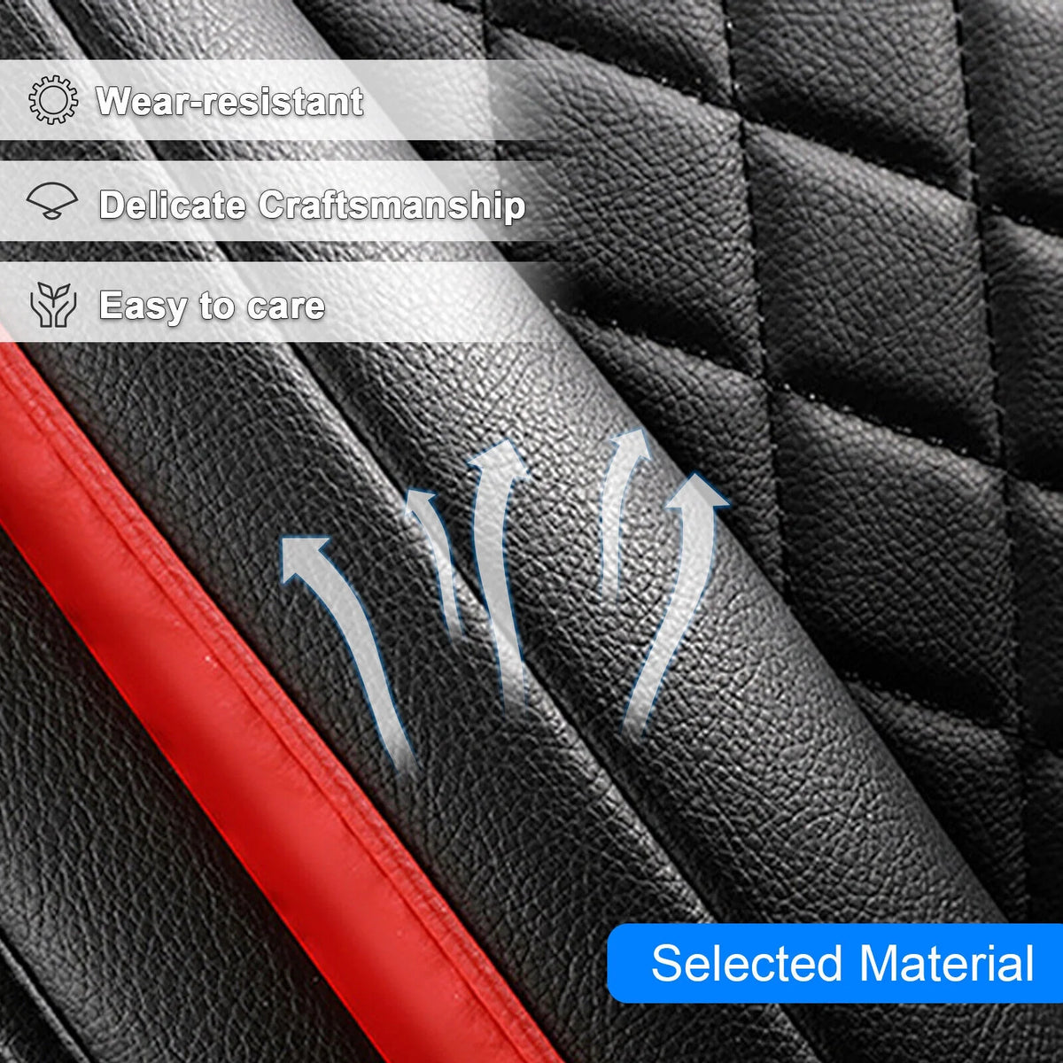 5 Seats PU Leather Car Seat Covers with 4 Pillows Black+Red G128