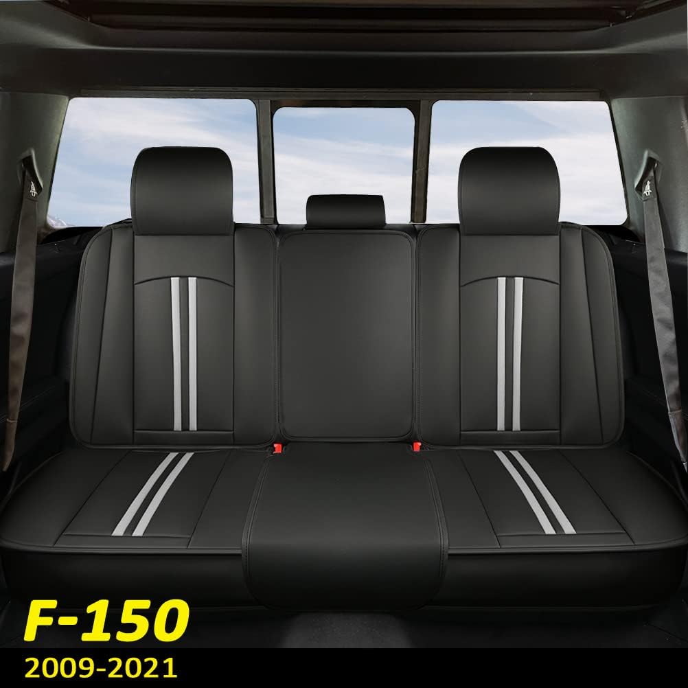 Rear Bench Car Seat Covers Faux Leather Seat Protectors (Black+Beige) B878
