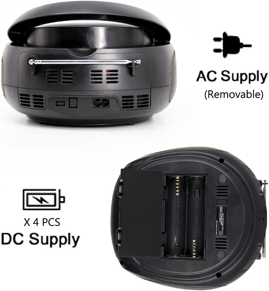 Black CD Player Boombox with FM Radio, Bluetooth, USB, AUX, LCD Display, Pack of 2 P43261