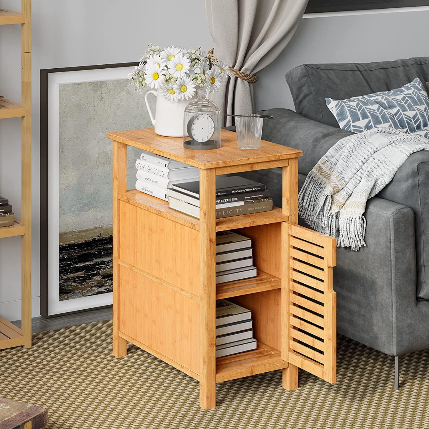Bamboo 3-Tier Narrow End Table with Storage Shelf X95193