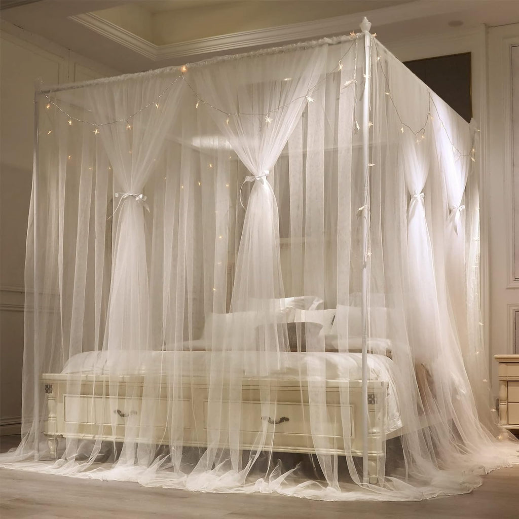 Double White Queen Size 4 Post Bed Canopy Mosquito Net K32742