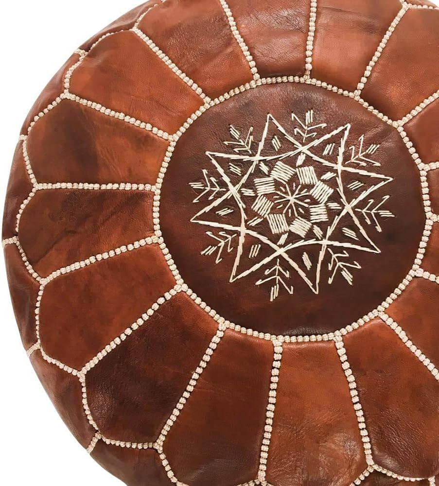 Leather Ottoman Pouf Cover, Hand Stitched, Unstuffed D511093