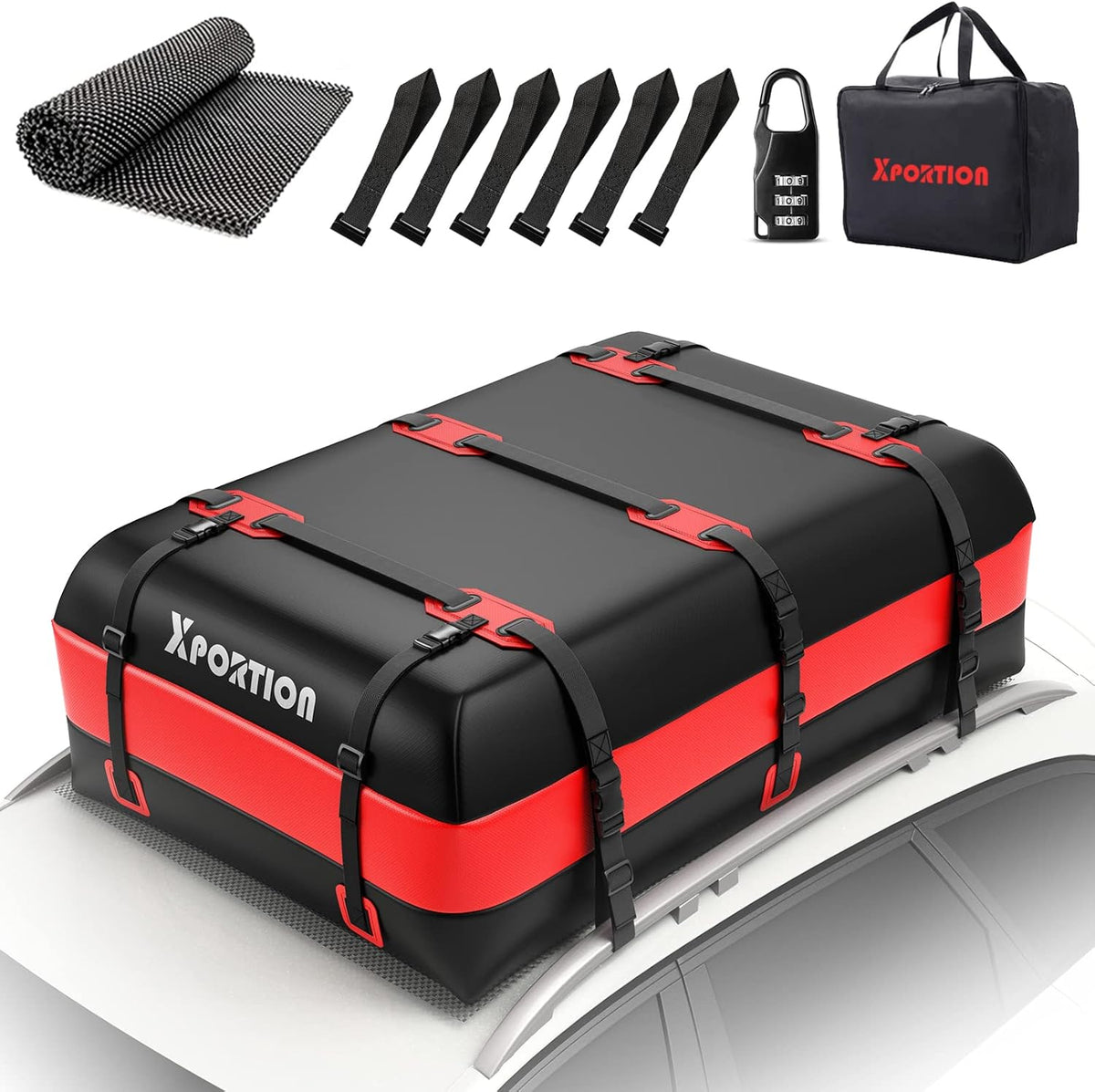 Waterproof Rooftop Cargo Carrier Bag, 15 Cubic Feet, with Non-Slip Mats and Straps H9274