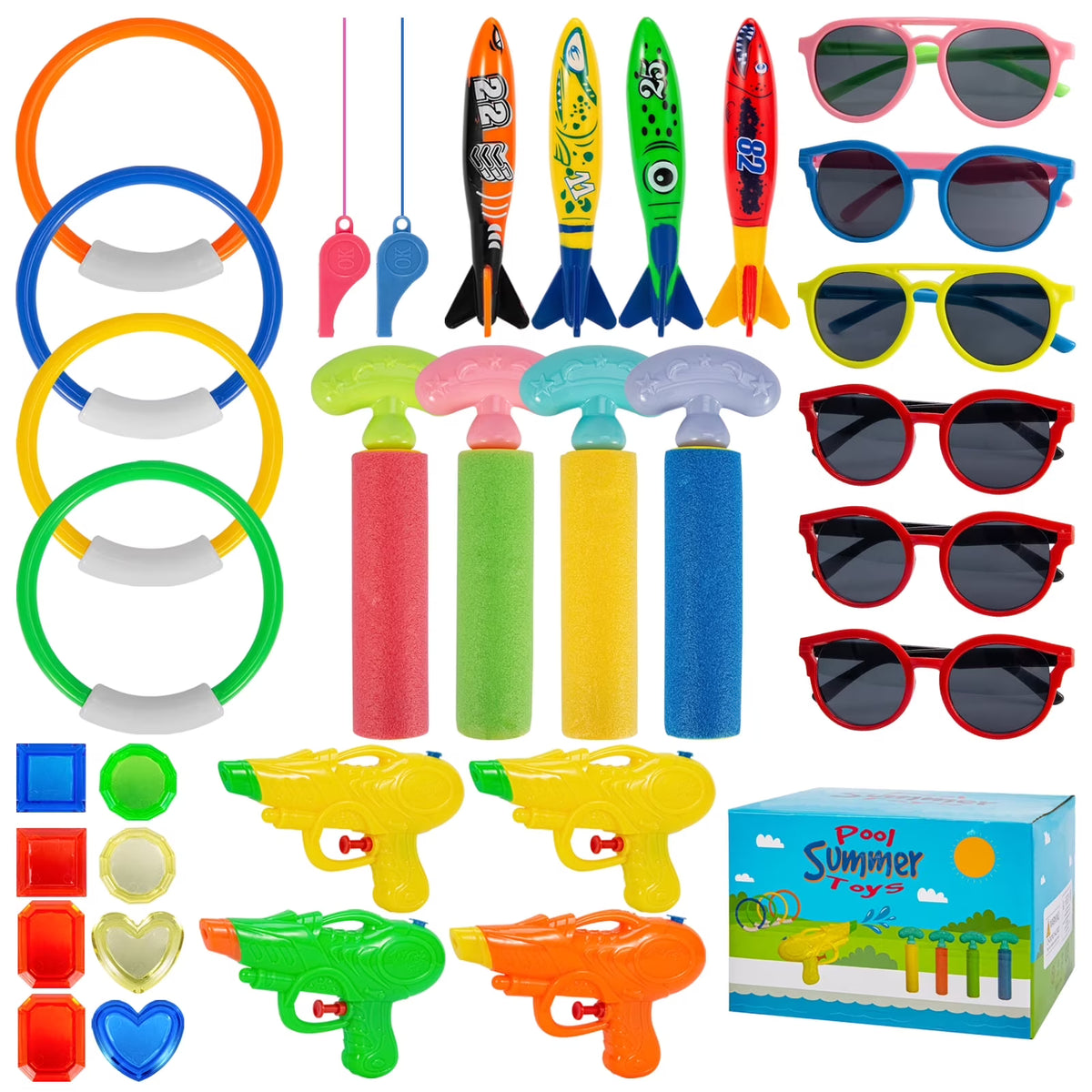 Swim Pool Diving Toys Set with Water Rings, Sticks, Octopus, Torpedo Balls N129
