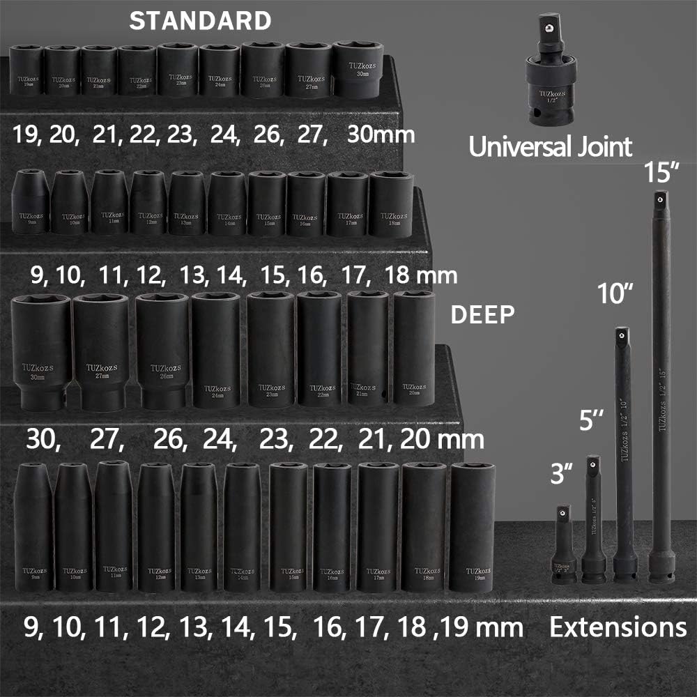 1/2 43 Piece Metric Impact Socket Set with Storage Case Q773634