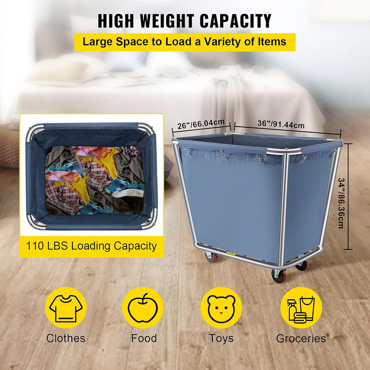 8 Bushel Steel Canvas Laundry Basket Cart G301