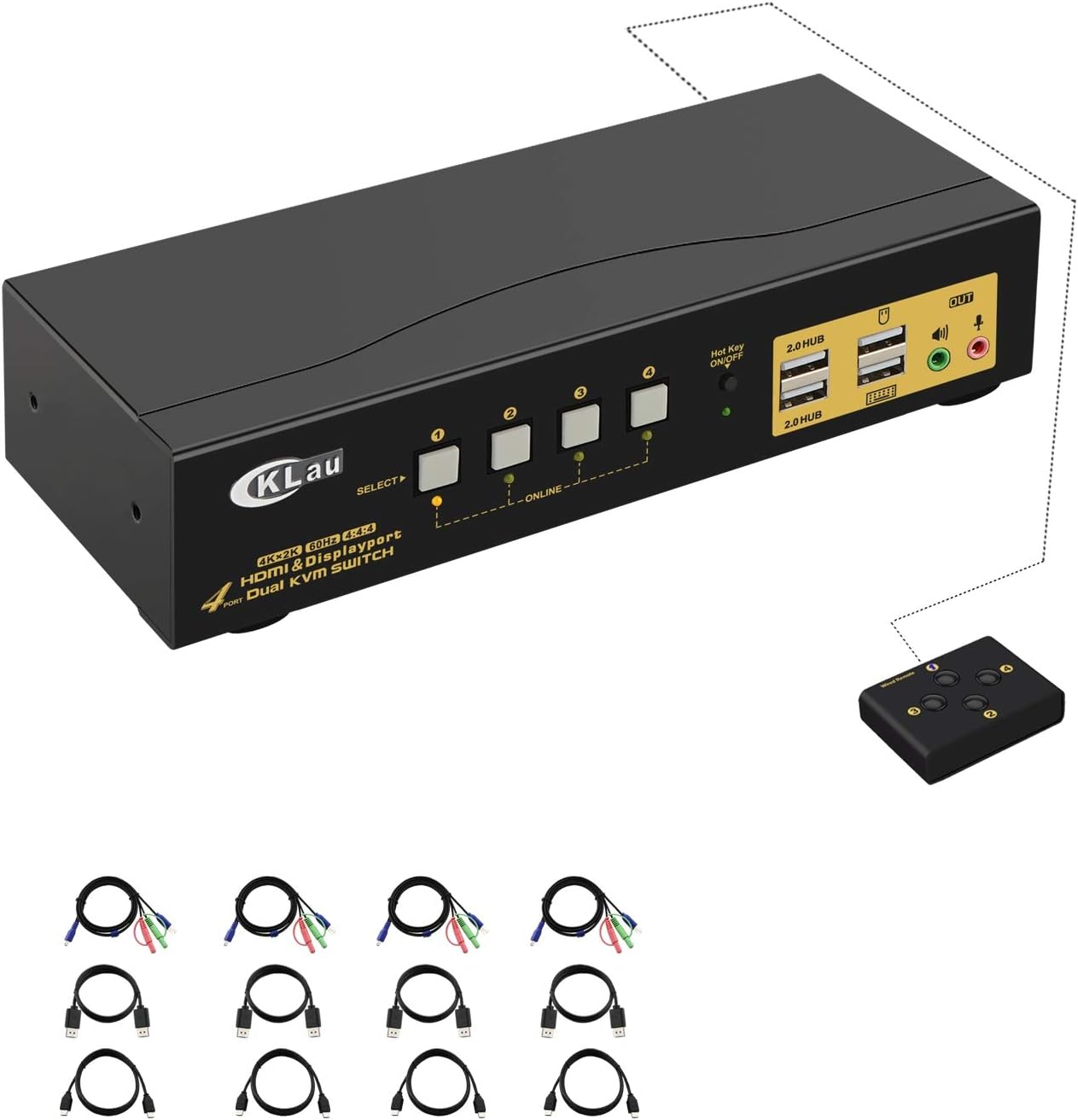 2 Port Dual Monitor Displayport KVM Switch with Audio, USB 2.0 Hub and Cables K820